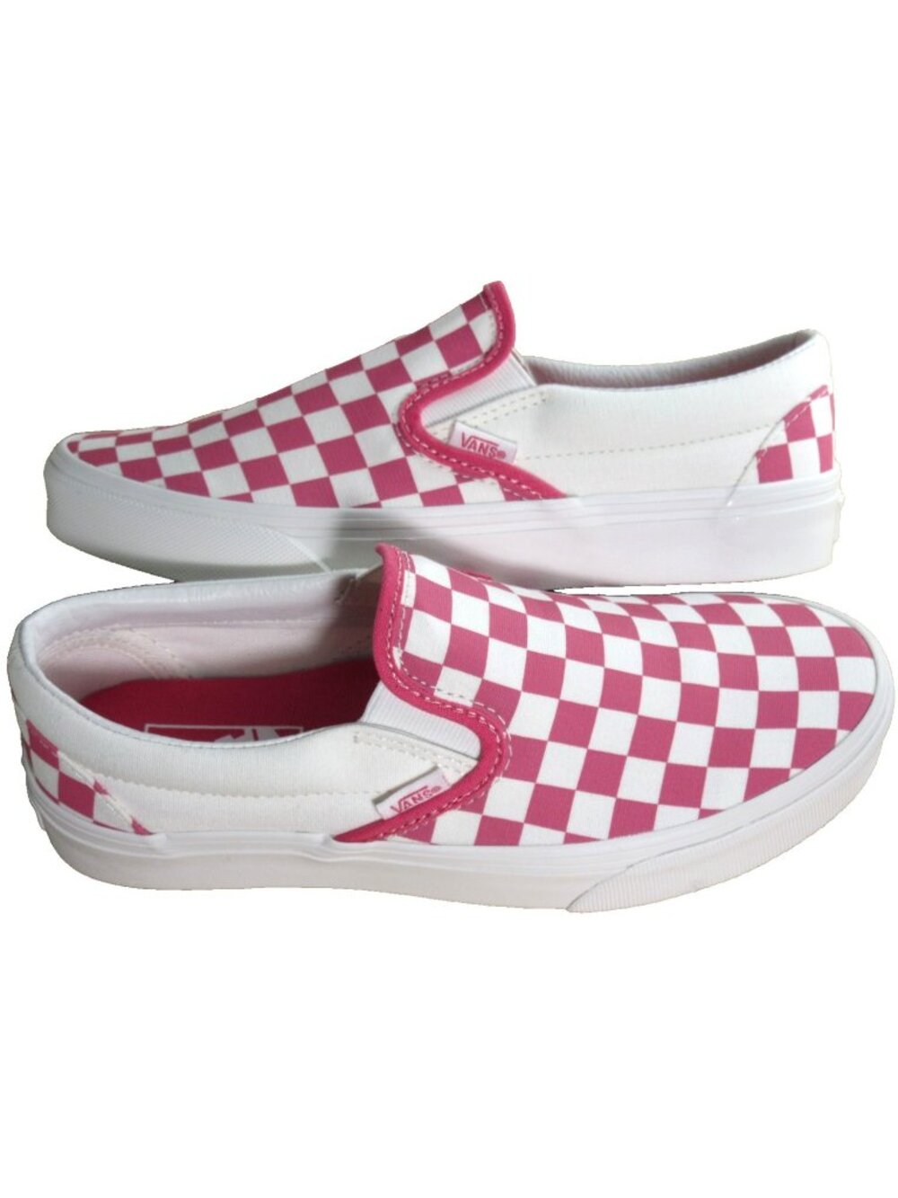 Vans Women's Classic Slip On  Checker Honeysuckle Pink White Shoes Size 7.5